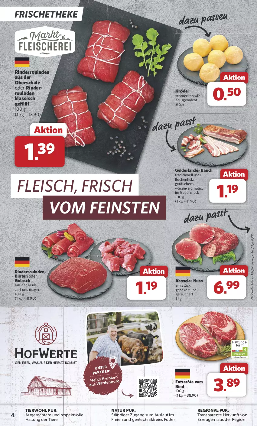 Aktueller Prospekt Combi - Prospekte - von 30.09 bis 05.10.2024 - strona 4 - produkty: Bau, braten, buch, eis, ente, entrecôte, fleisch, gulasch, Holz, kasseler, Knödel, mac, natur, nuss, rind, rinder, Rinderroulade, rinderrouladen, rouladen, Schal, Schale, Ti, Tiere, tisch