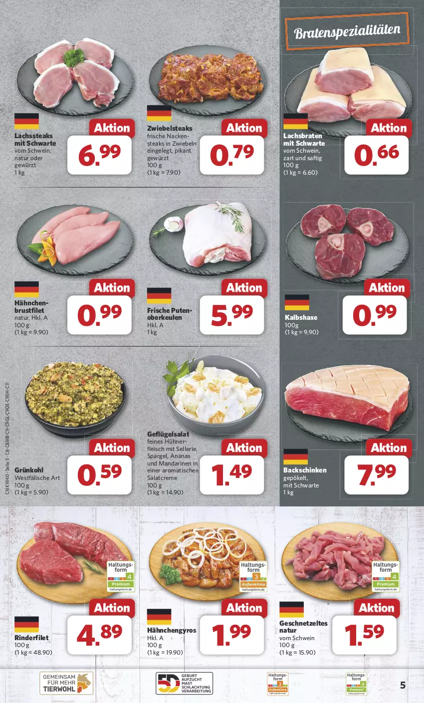 Aktueller Prospekt Combi - Prospekte - von 30.09 bis 05.10.2024 - strona 5 - produkty: ananas, axe, braten, brustfilet, creme, eis, elle, filet, fleisch, Geflügel, geflügelsalat, geschnetzeltes, gewürz, gyros, Hähnchengyros, Haxe, hühner, Kalbshaxe, lachs, Lachsbraten, mandarine, mandarinen, Nackensteak, nackensteaks, natur, nerf, pute, rind, rinder, rinderfilet, saft, salat, salatcreme, schinken, schwein, spargel, Spezi, steak, steaks, Ti, tisch, wein, Zelt, zwiebel, zwiebeln