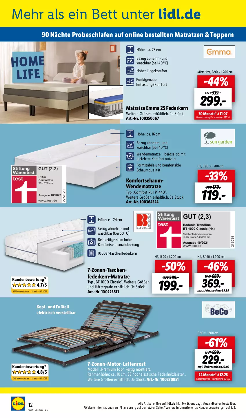 Aktueller Prospekt Lidl - August-Highlights im Onlineshop - von 01.08 bis 31.08.2023 - strona 12 - produkty: asti, bett, dell, eis, federkern, Hela, Holz, latte, lattenrost, Liege, mab, matratze, matratzen, Mode, ndk, schauma, Tasche, taschen, taschenfederkern-matratze, Ti, tisch, topper, wendematratze, ZTE