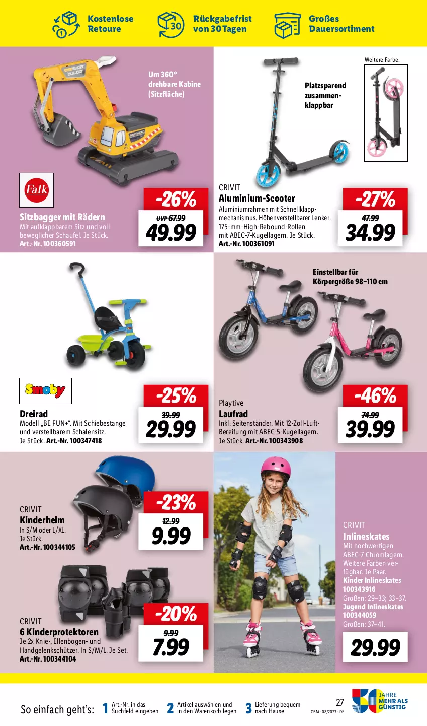 Aktueller Prospekt Lidl - August-Highlights im Onlineshop - von 01.08 bis 31.08.2023 - strona 27 - produkty: auer, crivit, dell, Dreirad, elle, Kinder, korb, Kugel, Laufrad, Mode, Schal, Schale, Schütze, scooter, Ti