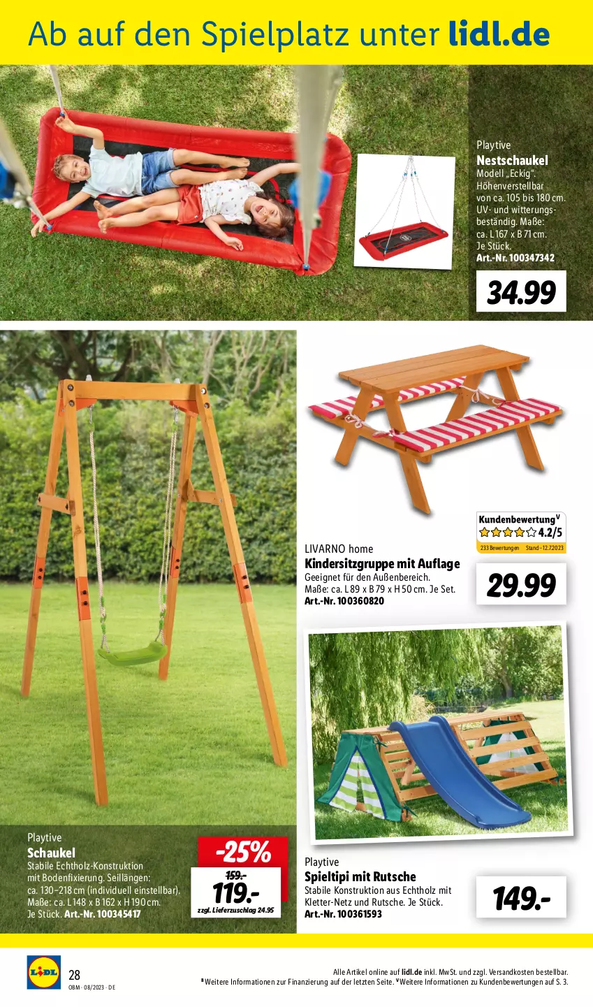 Aktueller Prospekt Lidl - August-Highlights im Onlineshop - von 01.08 bis 31.08.2023 - strona 28 - produkty: dell, Holz, Kinder, Kindersitz, Mode, ndk, Schaukel, Ti, Tipi, ZTE