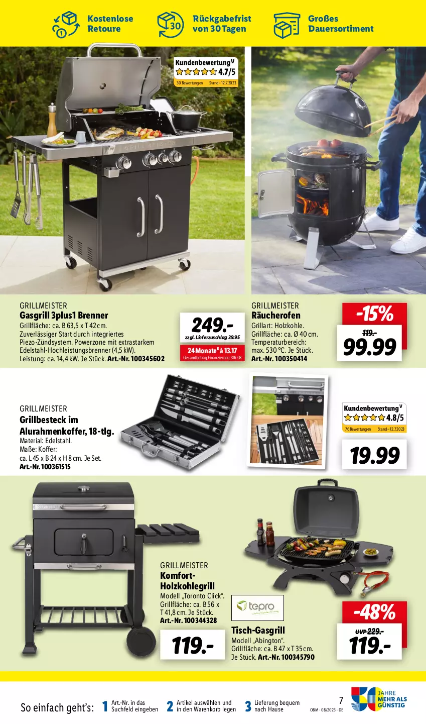 Aktueller Prospekt Lidl - August-Highlights im Onlineshop - von 01.08 bis 31.08.2023 - strona 7 - produkty: auer, besteck, dell, edelstahl, eis, gasgrill, grill, grillfläche, hero, Holz, holzkohle, holzkohlegrill, koffer, Kohlegrill, korb, LG, Meister, Mode, Ofen, Ria, Ti, tisch