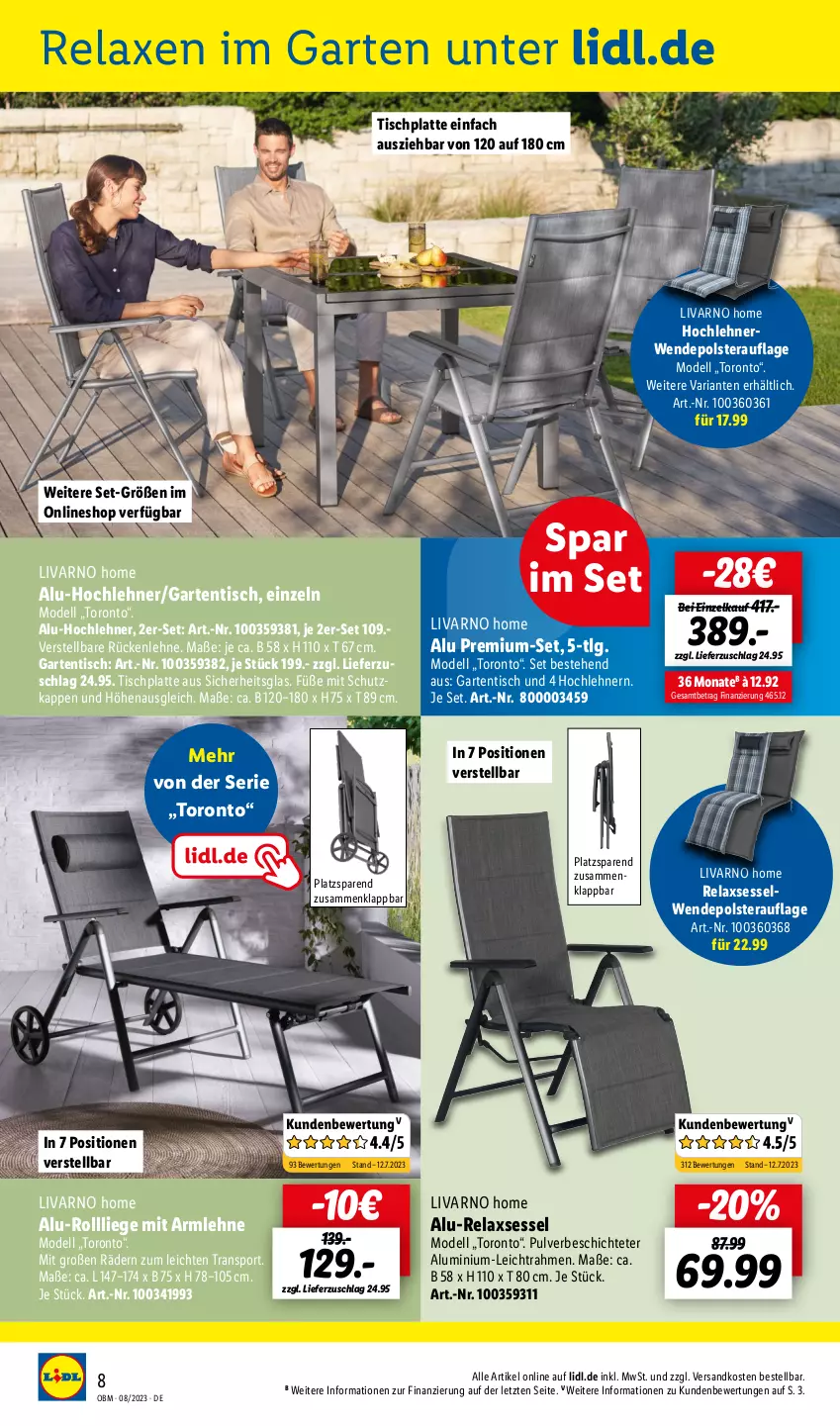 Aktueller Prospekt Lidl - August-Highlights im Onlineshop - von 01.08 bis 31.08.2023 - strona 8 - produkty: axe, dell, Garten, gartentisch, HP, latte, LG, Liege, Mode, ndk, rel, relaxsessel, Ria, rückenlehne, rwe, sessel, Sport, Ti, tisch, tischplatte, ZTE