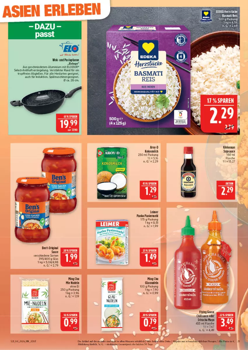 Aktueller Prospekt Marktkauf - Prospekt - von 18.01 bis 24.01.2026 - strona 21 - produkty: basmati, Basmati Reis, Ben’s Original, chili, eimer, eis, flasche, gin, herdarten, kokos, kokosmilch, leimer, mehl, milch, nudel, nudeln, Paniermehl, pasta, pfanne, reis, rel, sauce, Sofa, spülmaschinen, Sriracha, Ti, wok, Yo, ZTE
