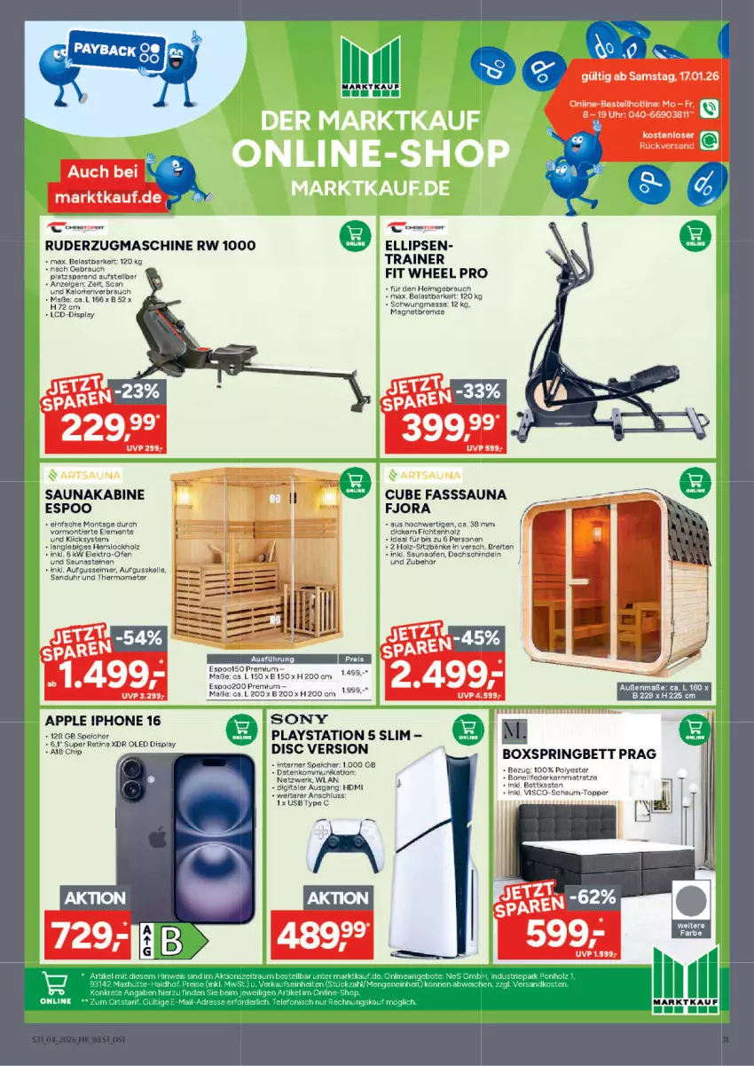 Aktueller Prospekt Marktkauf - Prospekt - von 18.01 bis 24.01.2026 - strona 31 - produkty: Apple, apple iphone, bett, bettkasten, Brei, eimer, Elektro, elle, ente, HDMI, Holz, iphone, kernmatratze, lays, matratze, Ofen, PlayStation, PlayStation 5, Rauch, ring, sony, thermometer, Ti, topper, uhr, usb