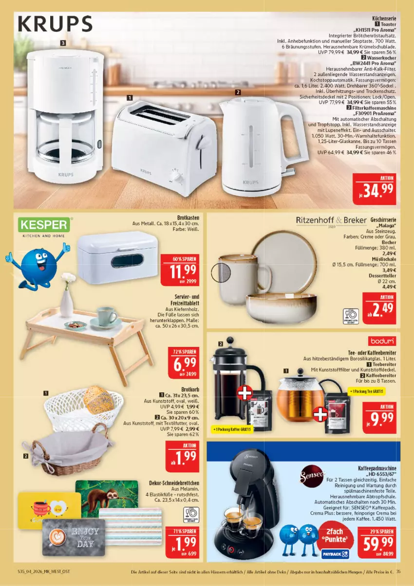 Aktueller Prospekt Marktkauf - Prospekt - von 18.01 bis 24.01.2026 - strona 35 - produkty: asti, auto, Becher, brot, brötchen, Brotkasten, creme, decke, Deckel, dessert, Dessertteller, eis, elle, filterkaffee, Holz, kaffee, kaffeebereiter, kaffeemaschine, kaffeepads, kesper, Kocher, küche, Küchen, Liege, müsli, Müslischale, Reinigung, reis, Schal, Schale, senseo, spülmaschinen, tablet, tasse, tee, Teebereiter, teller, Ti, tisch, toast, toaster, wasser, wasserkocher