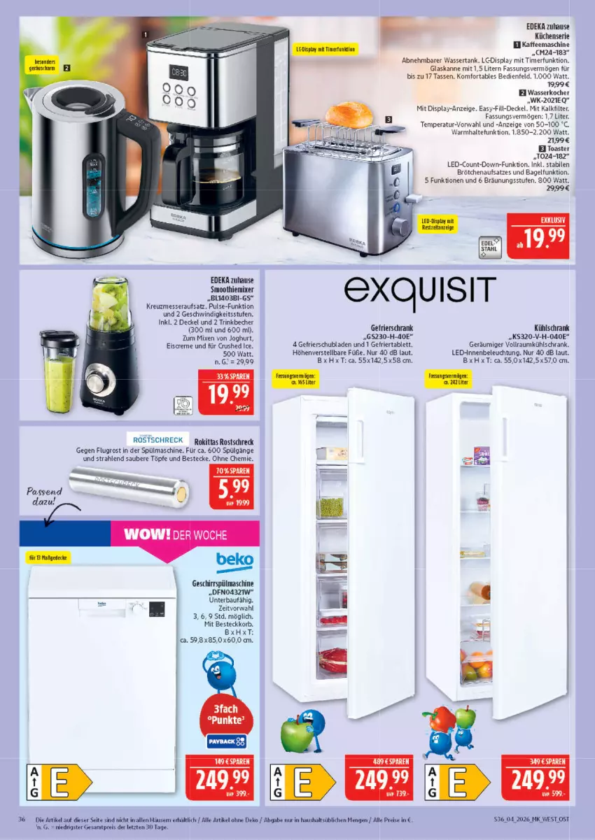 Aktueller Prospekt Marktkauf - Prospekt - von 18.01 bis 24.01.2026 - strona 36 - produkty: Bagel, Bau, Becher, beko, beleuchtung, besteck, bestecke, brötchen, brötchenaufsatz, creme, crushed ice, decke, Deckel, deka, eis, eiscreme, gefrierschrank, geschirr, joghur, joghurt, kaffee, kaffeemaschine, Kocher, korb, küche, Küchen, kühlschrank, LG, messer, Mixer, reis, rostschreck, Schrank, schubladen, smoothie, tablet, tablett, tasse, Ti, timer, toast, toaster, trinkbecher, wasser, wasserkocher, wassertank, ZTE