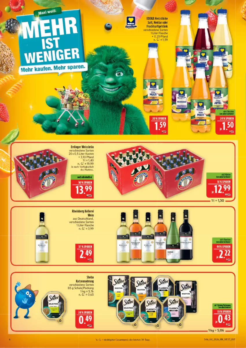 Aktueller Prospekt Marktkauf - Prospekt - von 18.01 bis 24.01.2026 - strona 6 - produkty: deka, eis, elle, erdinger, flasche, frucht, fruchtsaft, fruchtsaftgetränk, getränk, katzennahrung, Nektar, reis, saft, Schal, Schale, sheba, wein, ZTE