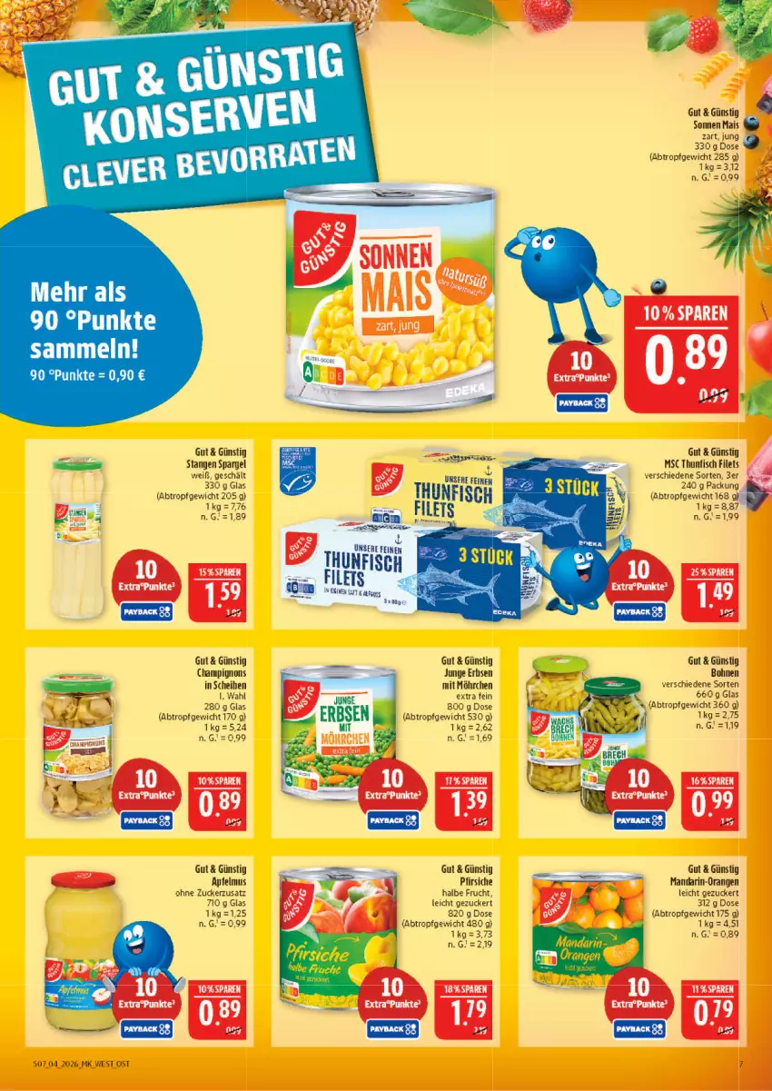 Aktueller Prospekt Marktkauf - Prospekt - von 18.01 bis 24.01.2026 - strona 7 - produkty: apfel, apfelmus, bohne, bohnen, champignon, champignons, erbsen, filet, filets, fisch, frucht, junge erbsen, mais, mandarin-orangen, orange, orangen, pfirsich, pfirsiche, rum, saft, spargel, tee, thunfisch, thunfisch filets, Ti, zucker