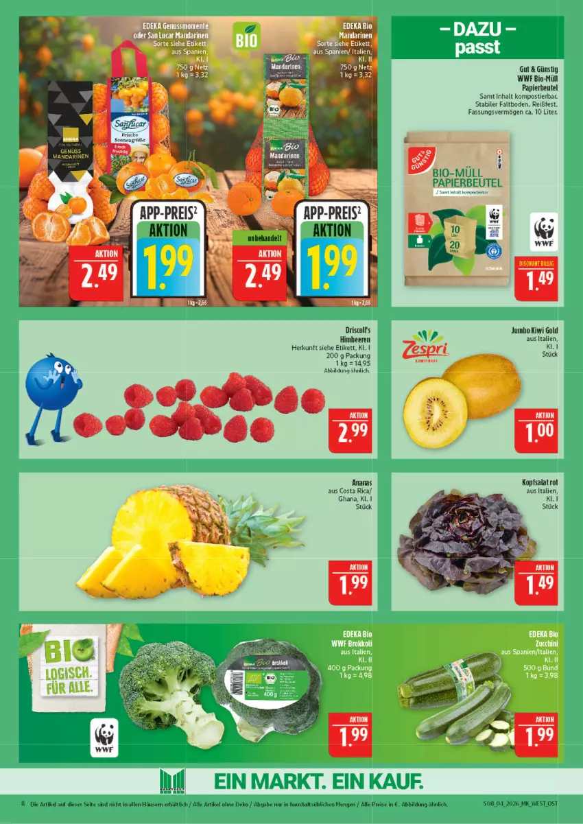 Aktueller Prospekt Marktkauf - Prospekt - von 18.01 bis 24.01.2026 - strona 8 - produkty: ananas, beere, beeren, beutel, bio, discount, driscoll's, eis, Heu, himbeer, himbeere, himbeeren, jumbo, kiwi, Kiwi Gold, kopfsalat, mandarine, mandarinen, nuss, papier, reis, salat, Stier, Ti
