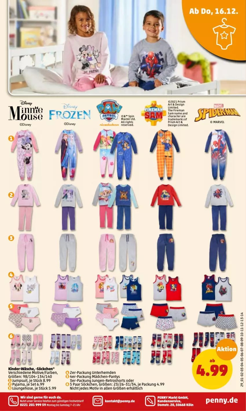 Aktueller Prospekt Penny - Prospekte - von 13.12 bis 18.12.2021 - strona 29 - produkty: cewe, deo, disney, hemd, hemden, hose, jumpsuit, Kinder, panty, Pyjama, retroshorts, shorts, söckchen, Ti, uhr, Unterhemd, unterhemden