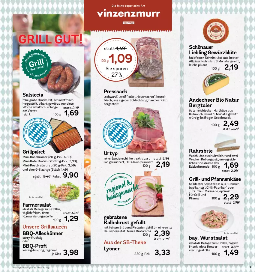 Aktueller Prospekt Aez - Prospekte - von 30.05 bis 03.06.2023 - strona 5 - produkty: auer, bio, Blüte, braten, bratwurst, brie, chili, curry, eis, frucht, für grill und pfanne, gewürz, grill, grill und pfanne, grillsauce, grillzange, grobe bratwurst, halbfester schnittkäse, hartkäse, Hausmacher, ilag, Käse, Käsekrainer, kräuter, LG, lyoner, mac, marinade, milch, natur, paprika, pfanne, pfannen, pfannenkäse, pistazien, presssack, reis, rostbratwurst, sac, salat, salsiccia, sauce, saucen, schinken, schnittkäse, Spezi, Ti, und pfanne, urtyp, weichkäse, wurst, Yo, ZTE