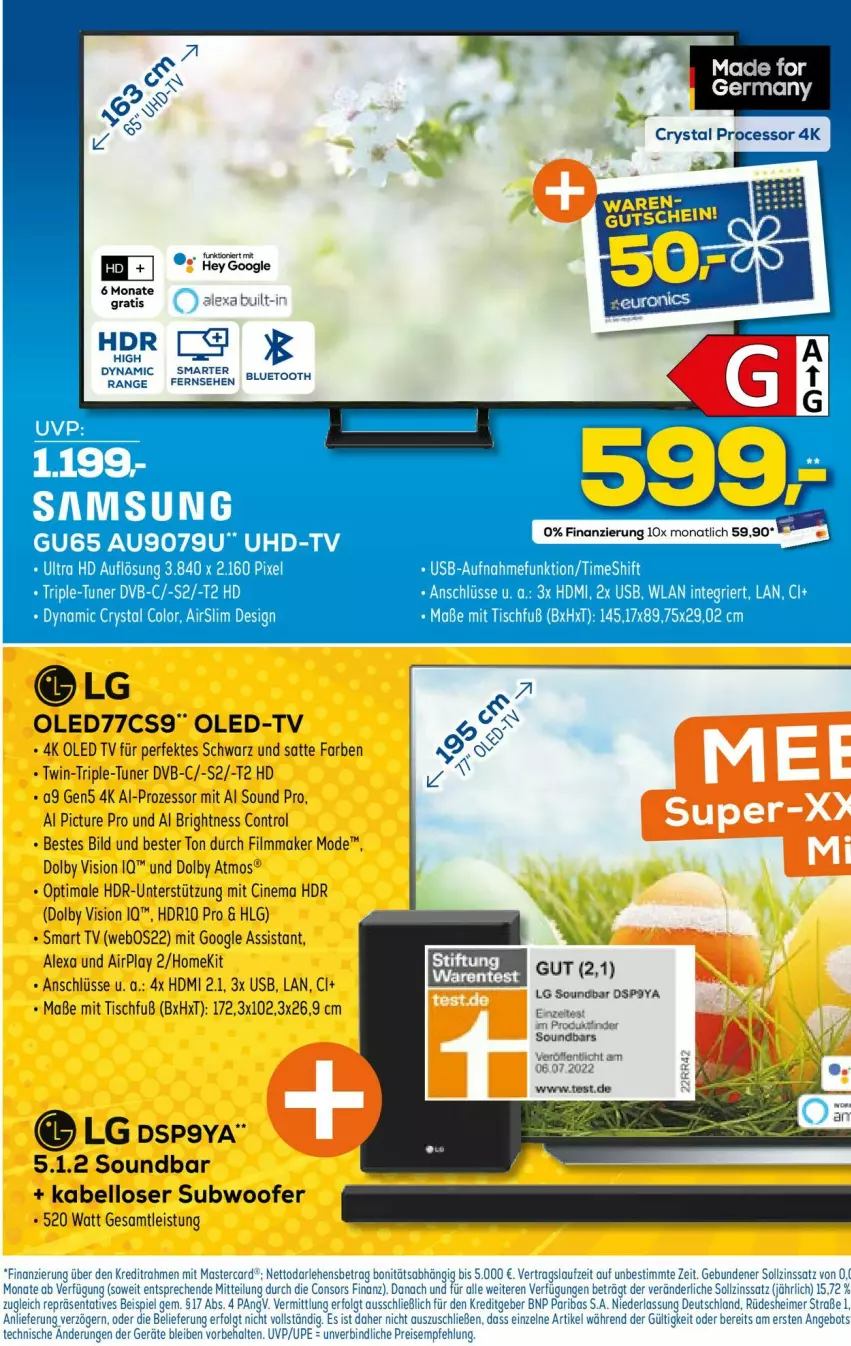 Aktueller Prospekt Euronics - Prospekte - von 05.04 bis 12.04.2023 - strona 21 - produkty: alexa, angebot, cin, consors finanz, dvb, eimer, eis, ente, HDMI, led tv, LG, mastercard, Mode, oled tv, Oled-TV, reis, Samsung, smart tv, soundbar, Subwoofer, Ti, tisch, tuner, uhd, UHD-TV, usb, Zelt