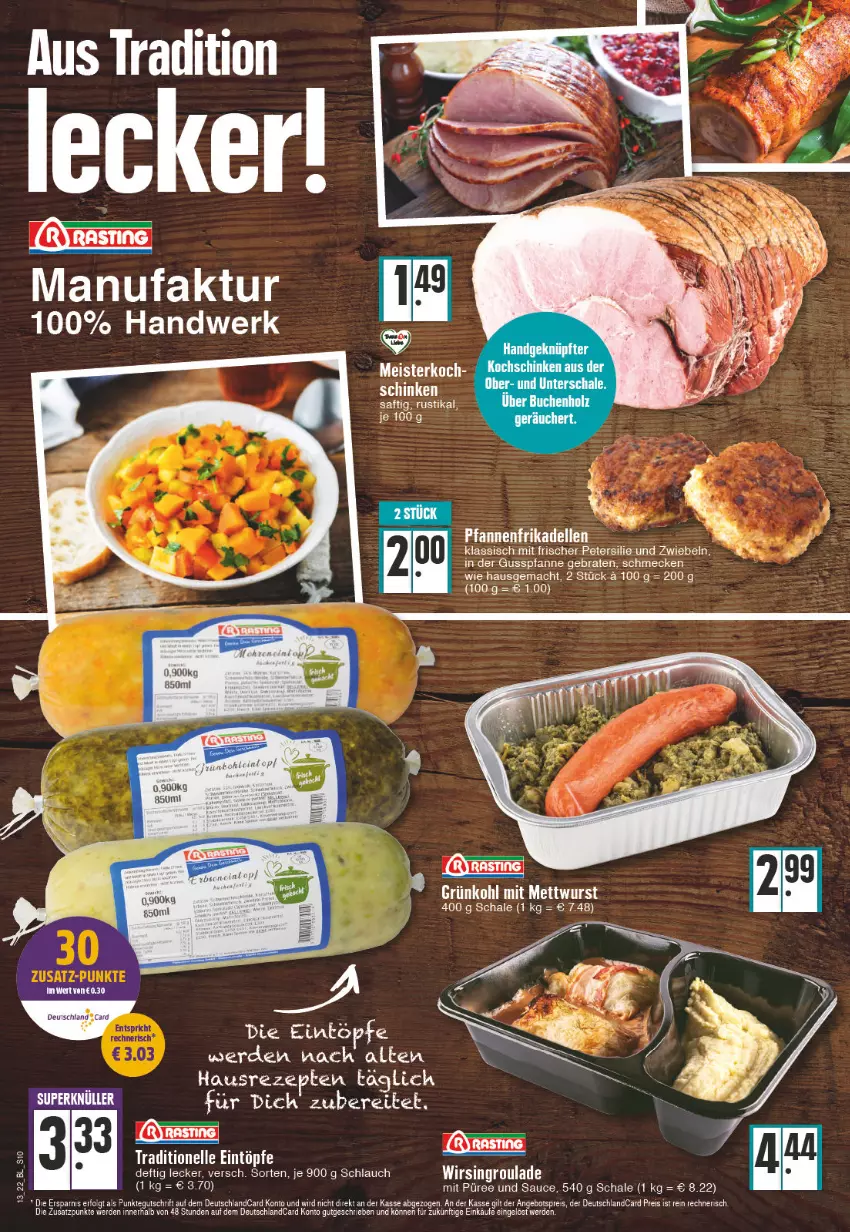 Aktueller Prospekt Edeka - Angebote der Woche - von 28.03 bis 02.04.2022 - strona 10 - produkty: angebot, angebotspreis, braten, dell, deutschlandcard, eier, eintöpfe, eis, elle, ente, Faktu, frikadellen, LG, mac, Meister, Mett, mettwurst, petersilie, pfanne, pfannen, püree, reis, saft, sauce, Schal, Schale, schinken, schlauch, Ti, Wirsing, wurst, zwiebel, zwiebeln