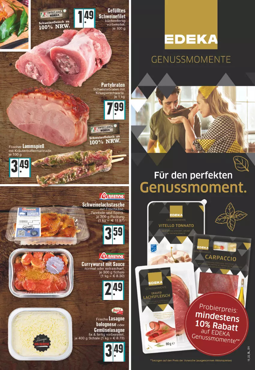 Aktueller Prospekt Edeka - Angebote der Woche - von 28.03 bis 02.04.2022 - strona 11 - produkty: braten, butter, deka, Käse, kräuter, kräuterbutter, küche, Küchen, lasagne, marinade, Schal, Schale, schwein, schweine, schweinebraten, Speck, Ti, wein, weine, zwiebel, zwiebeln