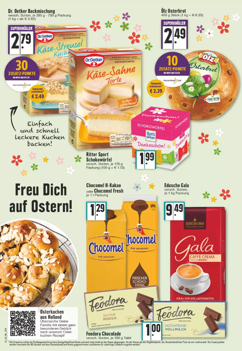 Aktueller Prospekt Edeka - Angebote der Woche - von 28.03 bis 02.04.2022 - strona 16 - produkty: angebot, angebotspreis, backmischung, brot, caffe, cola, deutschlandcard, drink, eduscho, eis, erde, kakao, kuchen, milch, reis, ritter, ritter sport, schoko, schokowürfel, Sport, Ti, vollmilch, würfel