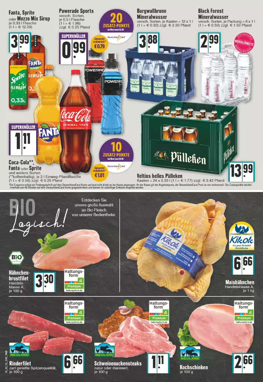 Aktueller Prospekt Edeka - Angebote der Woche - von 28.03 bis 02.04.2022 - strona 18 - produkty: Alwa, angebot, angebotspreis, bio, black forest, brustfilet, burgwallbronn, decke, deutschlandcard, eis, elle, erde, fanta, fanta oder, fanta oder sprite, filet, flasche, fleisch, gin, kochschinken, lack, LG, mais, Mezzo Mix, mineralwasser, Nackensteak, nackensteaks, natur, oder sprite, reis, schinken, schwein, schweine, schweinenacken, sirup, spitzenqualität, Sport, sprite, steak, steaks, Ti, veltins, wasser, wein, weine