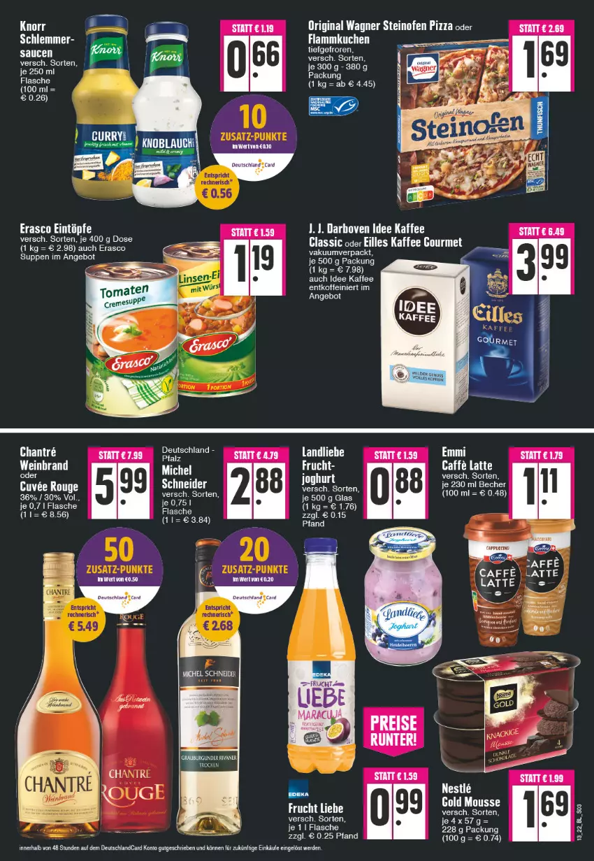 Aktueller Prospekt Edeka - Angebote der Woche - von 28.03 bis 02.04.2022 - strona 3 - produkty: angebot, caffe, darbo, darboven, deutschlandcard, eintöpfe, erasco, flammkuchen, gin, joghur, joghurt, kaffee, knorr, kuchen, lamm, landliebe, latte, mousse, Ofen, original wagner, pizza, sauce, saucen, steinofen, steinofen pizza, suppe, suppen, Ti, wagner, wein, weinbrand