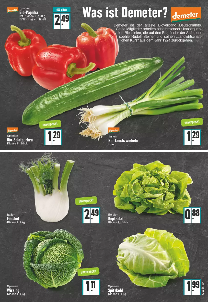 Aktueller Prospekt Edeka - Angebote der Woche - von 28.03 bis 02.04.2022 - strona 7 - produkty: bio, fenchel, gurke, gurken, kopfsalat, Lauchzwiebel, lauchzwiebeln, salat, Salatgurke, salatgurken, spitzkohl, steiner, zwiebel, zwiebeln