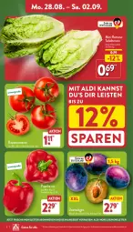 Gazetka promocyjna Aldi Nord - Von Montag - Gazetka - ważna od 02.09 do 02.09.2023 - strona 2 - produkty: aldi, angebot, eis, korb, paprika, paprika rot, rispentomaten, salat, salatherzen, Ti, tomate, tomaten, ZTE