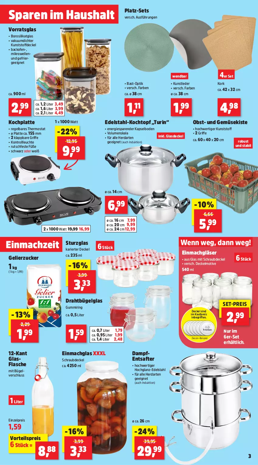 Aktueller Prospekt Thomas Philipps - von 19.08 bis 24.08.2024 - strona 3 - produkty: backofen, bügel, decke, Deckel, Draht, edelstahl, einmachglas, eis, elle, Entsafter, Ergee, flasche, gelierzucker, Glasdeckel, Gläser, glasflasche, herdarten, hochglanz, HP, Kochtopf, latte, Leuchte, LG, mac, mikrowelle, obst, Ofen, reis, ring, saft, thermostat, Ti, topf, und gemüse, vorteilspreis, zucker