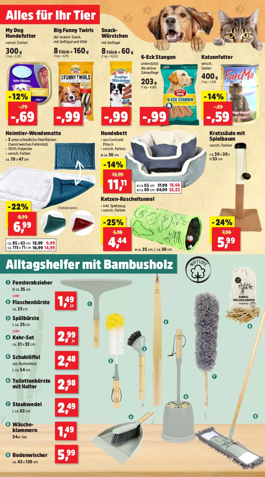 Aktueller Prospekt Thomas Philipps - von 19.08 bis 24.08.2024 - strona 4 - produkty: bambus, Bau, bett, bodenwischer, buch, bürste, eis, fenster, flasche, Geflügel, Holz, Hundebett, katzenfutter, Klammern, lamm, Löffel, Plüsch, snack, Spiele, spielzeug, staubwedel, Ti, wedel, Wild, würstchen