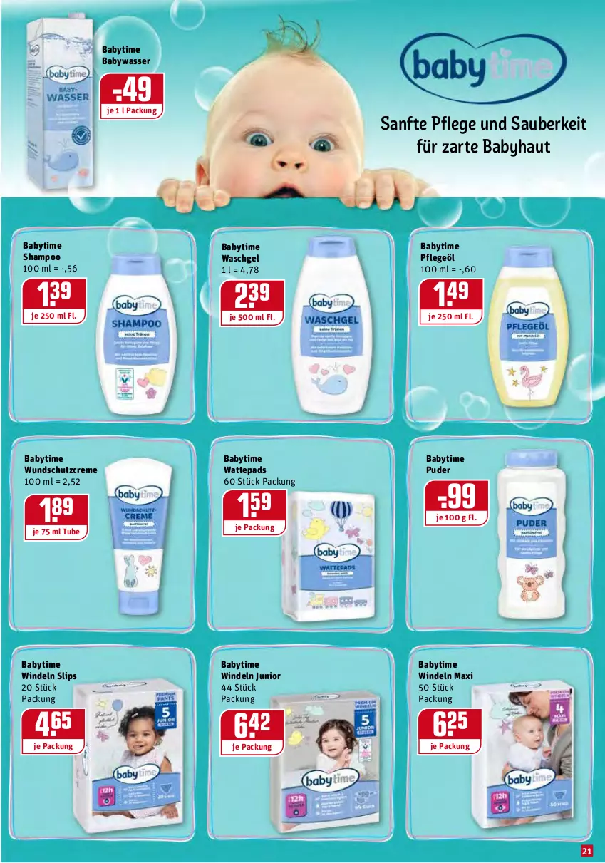 Aktueller Prospekt Rewe - Prospekte - von 10.01 bis 16.01.2022 - strona 21 - produkty: Babywasser, creme, Pflegeöl, Schutzcreme, shampoo, slip, slips, Ti, waschgel, wasser, wattepads, windeln