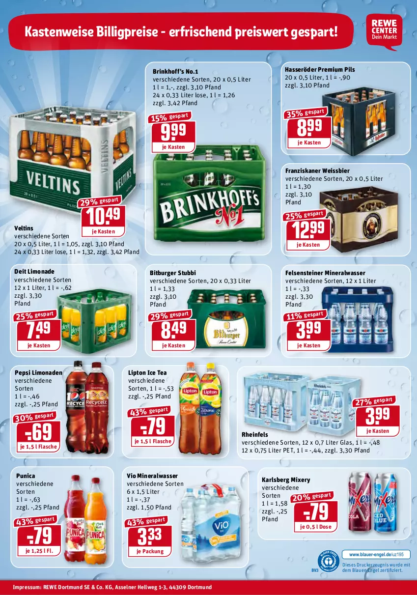 Aktueller Prospekt Rewe - Prospekte - von 10.01 bis 16.01.2022 - strona 28 - produkty: Alwa, bier, bitburger, burger, deit, drucker, eis, Engel, flasche, franziskaner, hasseröder, ice tea, karlsberg, karlsberg mixery, kerze, limo, limonade, limonaden, lipton, lipton ice tea, mineralwasser, Mixer, mixery, pepsi, pils, premium pils, punica, reis, steiner, Ti, veltins, wasser, weissbier