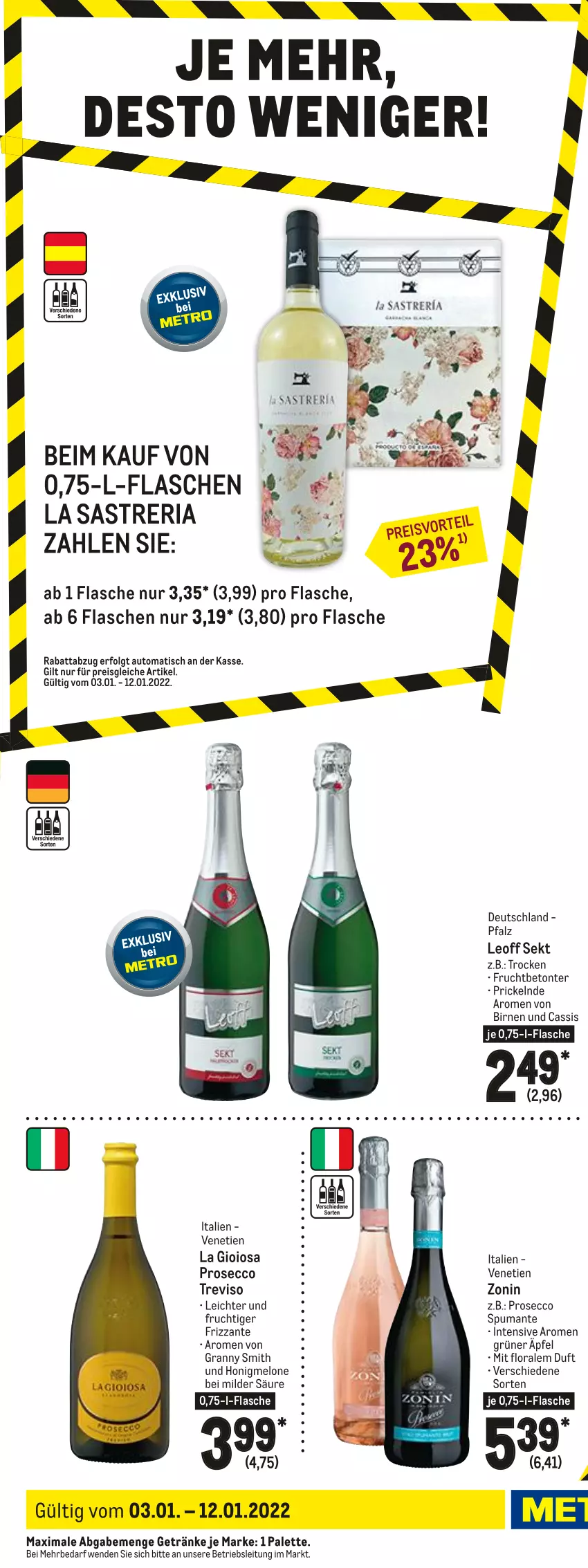 Aktueller Prospekt Metro - Food - von 03.01 bis 12.01.2022 - strona 24 - produkty: ananas, auer, auto, Bad, Birnen, brut, burgunder, cassis, de blancs, ecco, eis, flasche, frizzante, frucht, früchte, früchten, getränk, getränke, grauer burgunder, honig, honigmelone, La Gioiosa, LG, mac, melone, Palette, passo, primitivo, prosecco, puma, reis, Ria, sekt, spumante, Ti, tisch, vin de france, wein, zonin