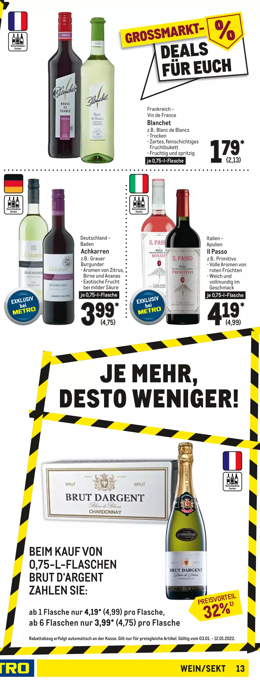 Aktueller Prospekt Metro - Food - von 03.01 bis 12.01.2022 - strona 25 - produkty: ananas, auer, auto, Bad, Birnen, brut, burgunder, cassis, de blancs, ecco, eis, flasche, frizzante, frucht, früchte, früchten, getränk, getränke, grauer burgunder, honig, honigmelone, La Gioiosa, LG, mac, melone, Palette, passo, primitivo, prosecco, puma, reis, Ria, sekt, spumante, Ti, tisch, vin de france, wein, zonin