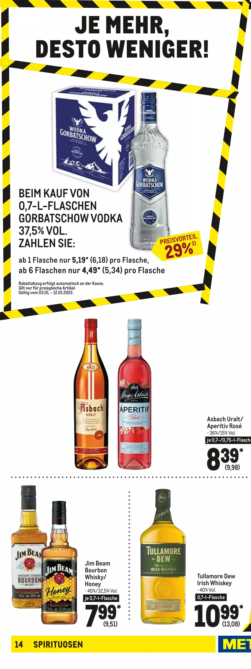 Aktueller Prospekt Metro - Food - von 03.01 bis 12.01.2022 - strona 26 - produkty: asbach uralt, auto, bourbon, Cap, captain morgan, dry gin, eis, flasche, frangelico, getränk, getränke, gin, Gorbatschow, haselnuss, irish whiskey, jim beam, LG, likör, lion, nuss, Palette, reis, spirituosen, Ti, tisch, tullamore, tullamore dew, vodka, whiskey, whisky