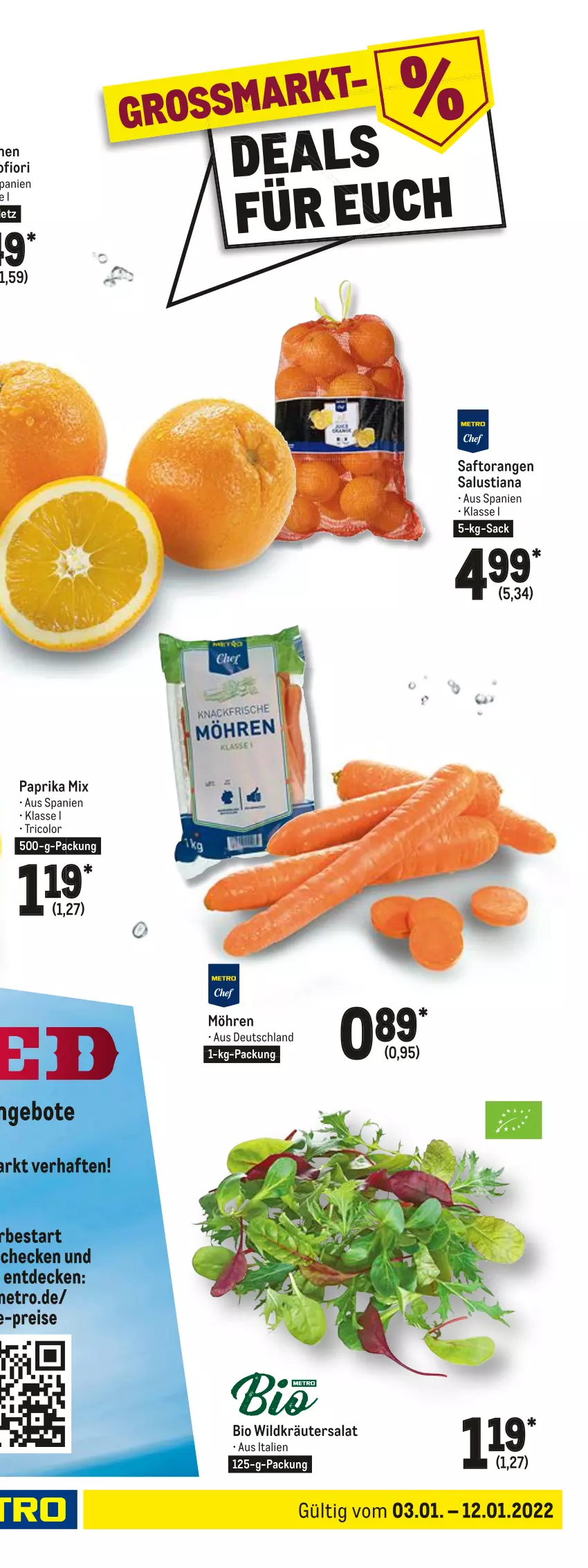 Aktueller Prospekt Metro - Food - von 03.01 bis 12.01.2022 - strona 3 - produkty: angebot, angebote, bio, decke, eis, kräuter, Lusti, Metro, möhren, obst, orange, orangen, paprika, paprika mix, reis, sac, saft, Saftorangen, salat, Salus, Ti, Wild, zitrone, zitronen