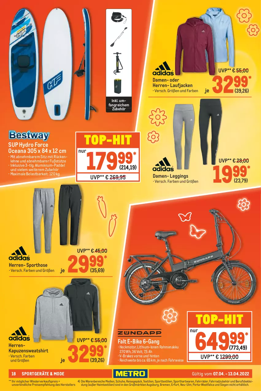 Aktueller Prospekt Metro - NonFood - von 10.03 bis 27.05.2022 - strona 18 - produkty: akku, E-Bike, eis, elle, Fahrrad, gin, heimtextilien, hose, Jacke, Kapuzensweatshirt, leggings, LG, Mode, reis, rückenlehne, rwe, schuhe, shirt, Sport, Sweatshirt, teller, Ti, top-hit