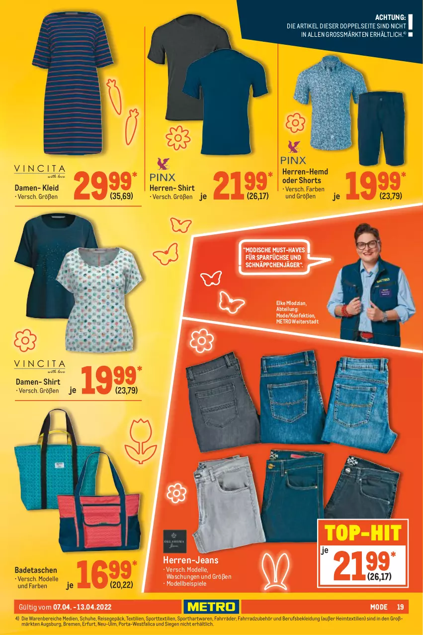 Aktueller Prospekt Metro - NonFood - von 10.03 bis 27.05.2022 - strona 19 - produkty: Abtei, Bad, dell, eis, elle, Fahrrad, heimtextilien, hemd, herren-hemd, herren-jeans, jeans, kleid, Kleidung, Metro, Mode, reis, schnäppchen, schuhe, shirt, shorts, Spiele, Sport, Tasche, taschen, Ti, top-hit