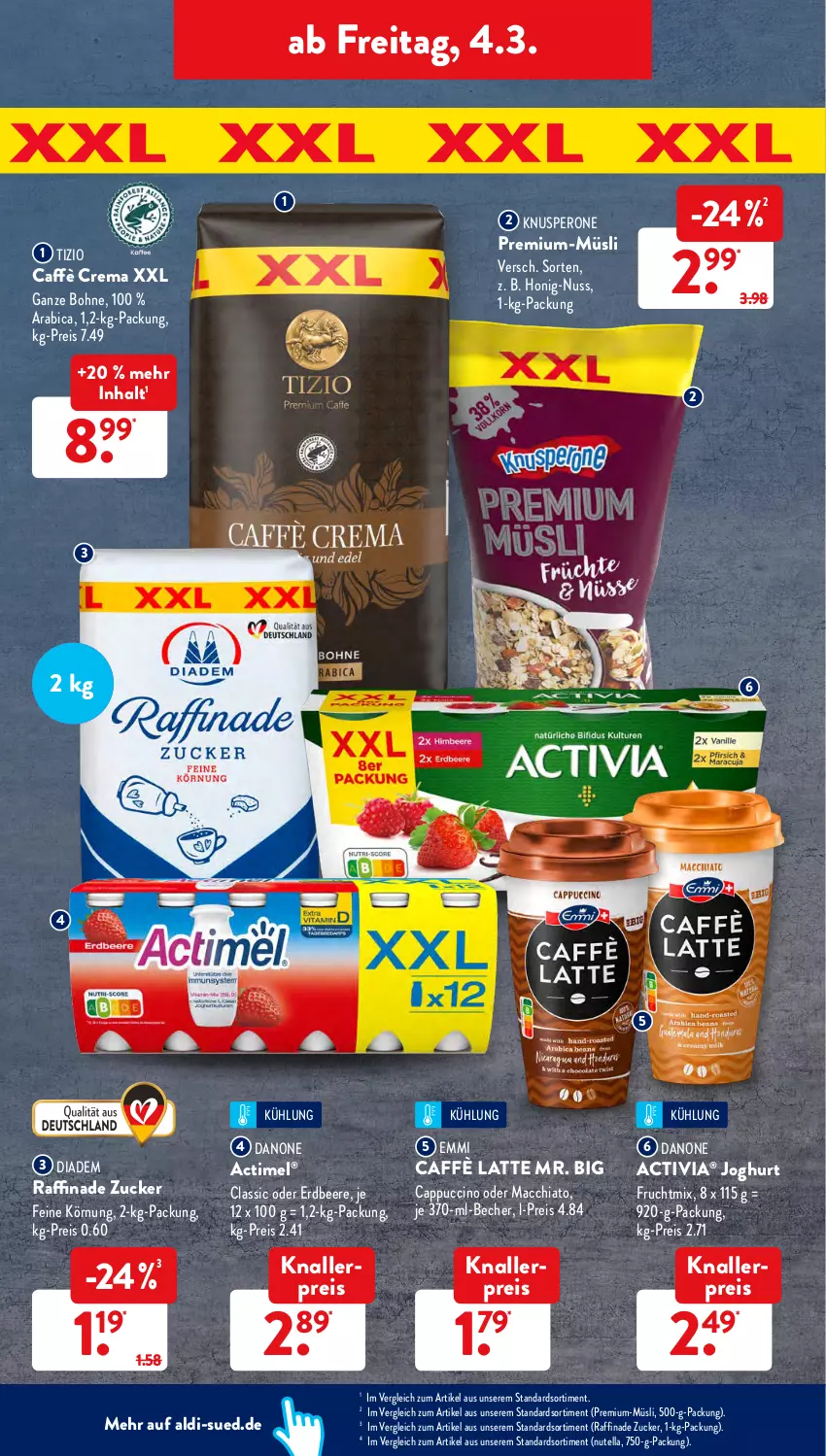 Aktueller Prospekt AldiSud - ALDI Aktuell - von 28.02 bis 05.03.2022 - strona 34 - produkty: ACC, actimel, activia, aldi, Becher, beere, bohne, caffè crema, caffè latte, Cap, cappuccino, chia, cin, danone, danone activia, diadem, eis, emmi, erdbeere, frucht, honig, joghur, joghurt, knallerpreis, latte, mac, macchiato, müsli, nuss, nutella, Raffinade Zucker, reis, Ti, zucker