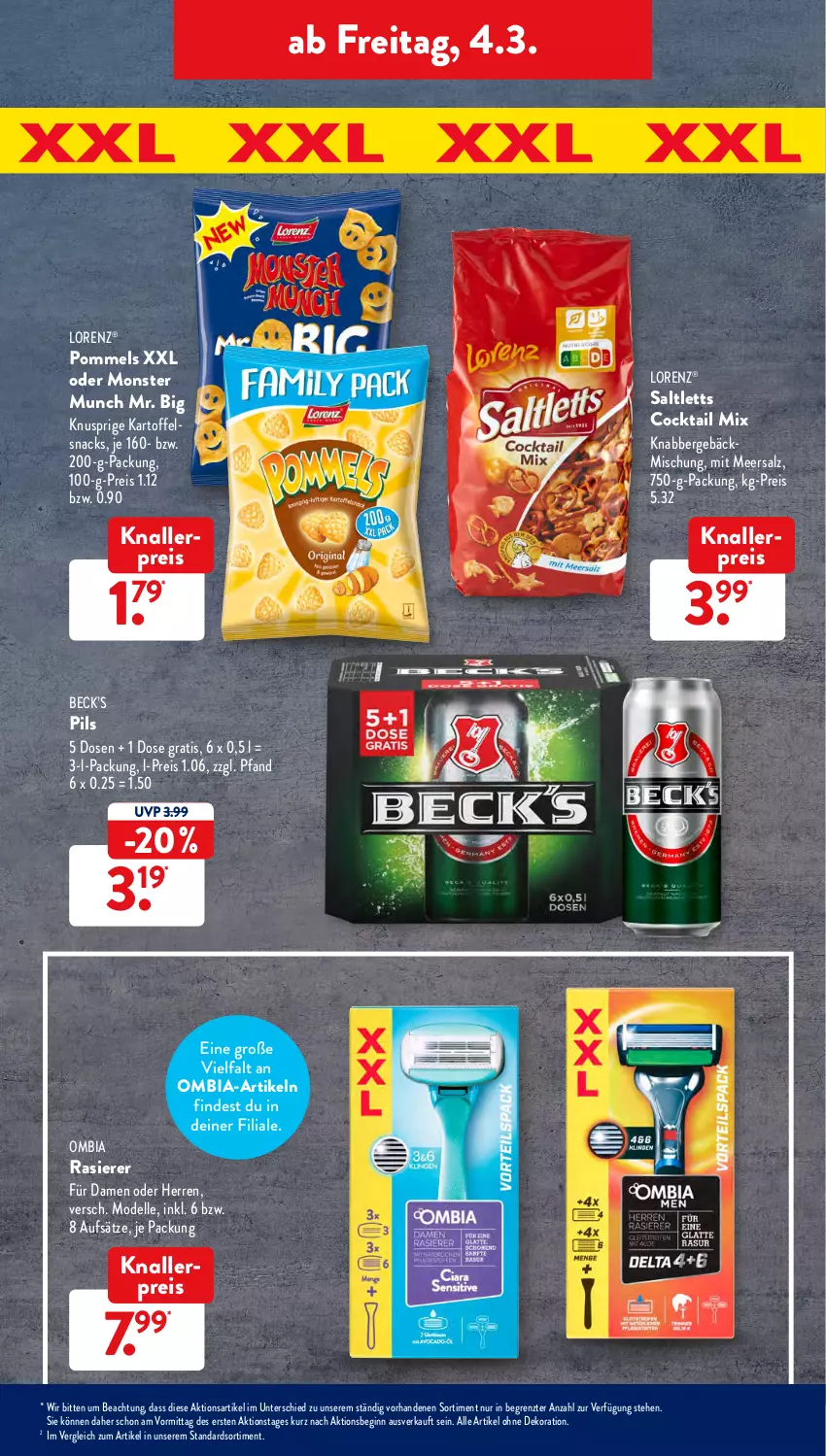 Aktueller Prospekt AldiSud - ALDI Aktuell - von 28.02 bis 05.03.2022 - strona 37 - produkty: alle artikel ohne dekoration, cocktail, dekoration, dell, eis, elle, gebäckmischung, gin, kartoffel, knallerpreis, lorenz, meersalz, Mode, monster, pils, Pommels, rasierer, reis, saltletts, salz, snack, snacks, Ti, ZTE