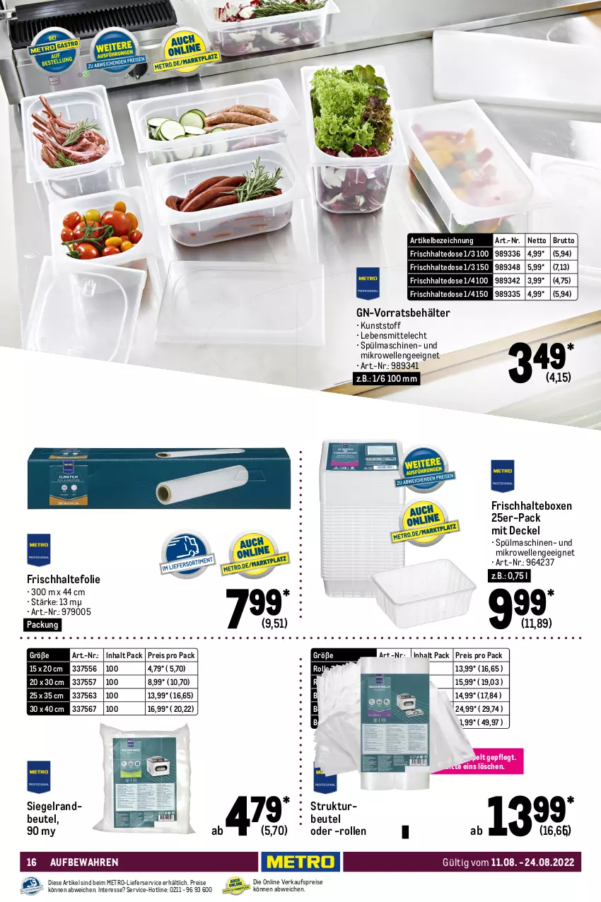 Aktueller Prospekt Metro - Gastro Spezial - von 11.08 bis 24.08.2022 - strona 16 - produkty: aufbewahrungskoffer, Behälter, beutel, brut, decke, Deckel, eis, elle, frischhaltefolie, koffer, lebensmittel, lieferservice, Metro, mikrowelle, Mixer, Reinigung, reis, Ria, schüssel, spülmaschinen, stabmixer, teller, Ti