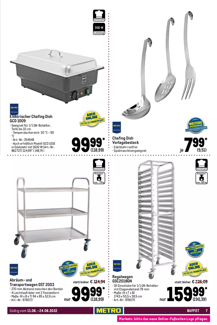 Aktueller Prospekt Metro - Gastro Spezial - von 11.08 bis 24.08.2022 - strona 7 - produkty: Alwa, auer, Behälter, besteck, Birnen, Brennpaste, decke, Deckel, dell, edelstahl, eis, elle, Lampe, laufräder, Mode, regal, reis, Sport, spülmaschinen, teller, Ti, Transportwagen