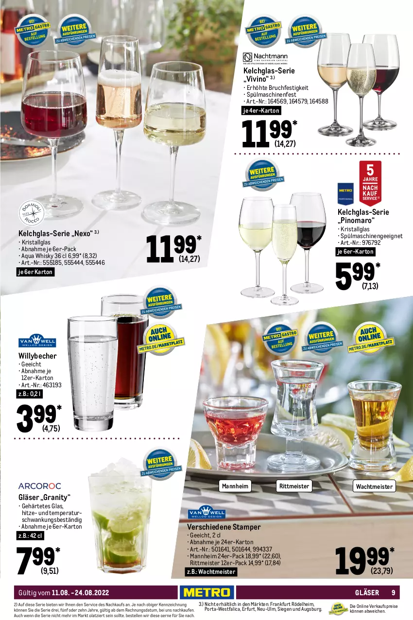 Aktueller Prospekt Metro - Gastro Spezial - von 11.08 bis 24.08.2022 - strona 9 - produkty: aqua, Becher, bier, Bona, brut, champagne, champagner, deo, eis, elle, Gläser, Holz, Kreide, Kreidemarker, latte, LG, Meister, reis, Ria, rwe, schwamm, spiegel, spülmaschinen, tasse, teller, Ti, tisch, trinkglas, tuc, wasser, wein, whisky