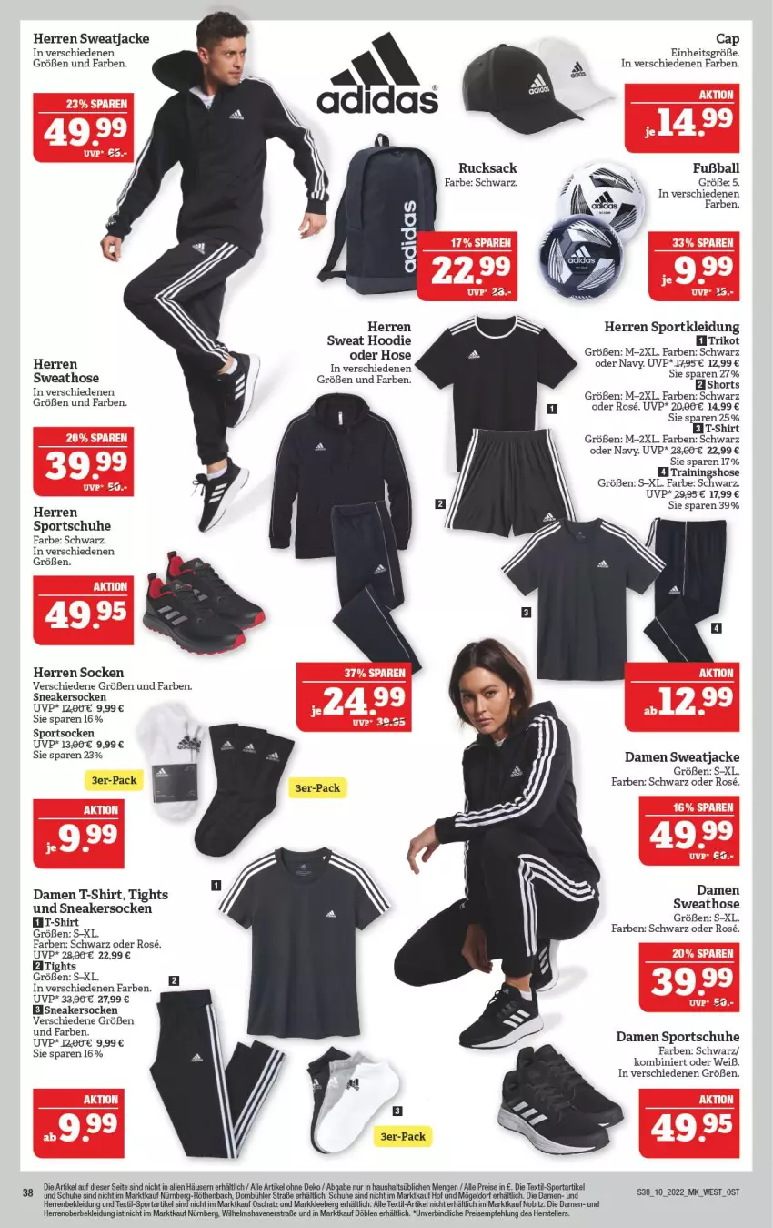 Aktueller Prospekt Marktkauf - Prospekt - von 06.03 bis 12.03.2022 - strona 38 - produkty: ball, Cap, damen t-shirt, eis, elle, Fußball, hose, Jacke, kleid, Kleidung, reis, rucksack, sac, schuhe, shirt, sneaker, sneakersocken, socken, Sport, sportschuhe, sportsocken, Sweathose, sweatjacke, T-Shirt, teller, Ti, Trainingshose, Trikot