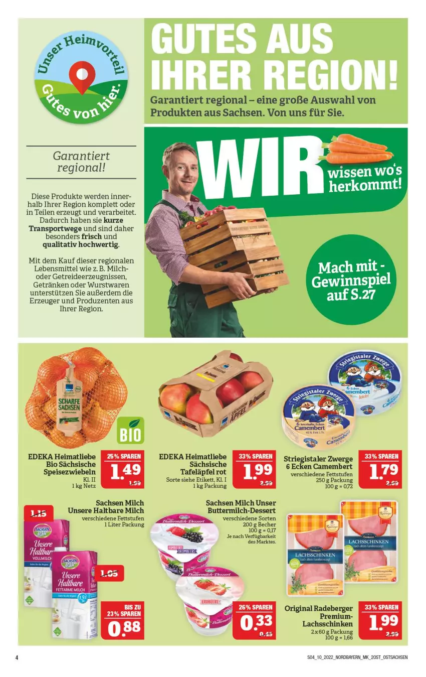 Aktueller Prospekt Marktkauf - Prospekt - von 06.03 bis 12.03.2022 - strona 4 - produkty: Becher, Berger, bio, butter, buttermilch, camembert, deka, dessert, eis, ente, erde, getränk, getränke, gin, haltbare milch, lachs, lachsschinken, lebensmittel, mac, milch, radeberger, sac, schinken, Speisezwiebeln, Sport, tafeläpfel, Ti, wurst, zwiebel, zwiebeln