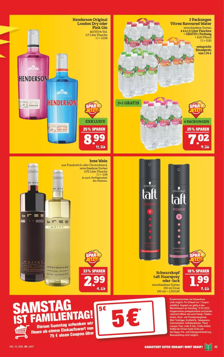 Aktueller Prospekt Marktkauf - Prospekt - von 06.03 bis 12.03.2022 - strona 43 - produkty: bree, buch, coupon, eis, enders, flasche, gin, guthabenkarte, gutschein, haarspray, Handy, lack, london dry, milch, reis, schwarzkop, schwarzkopf, Sushi, telefon, Ti, vitrex, wein