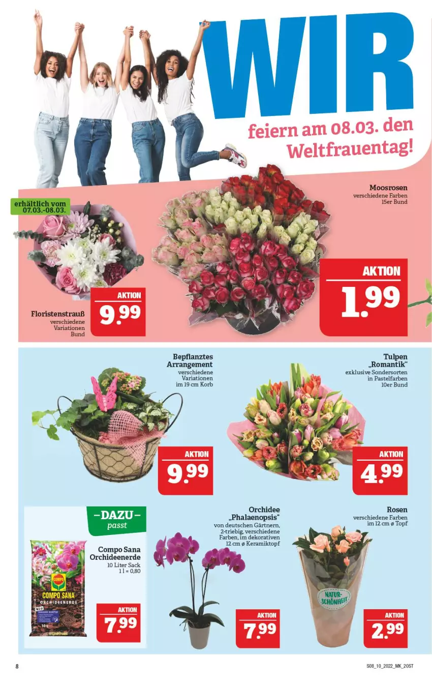 Aktueller Prospekt Marktkauf - Prospekt - von 06.03 bis 12.03.2022 - strona 8 - produkty: compo sana, erde, korb, orchidee, orchideen, Orchideenerde, phalaenopsis, Ria, rosen, sac, sana, Ti, topf, ZTE