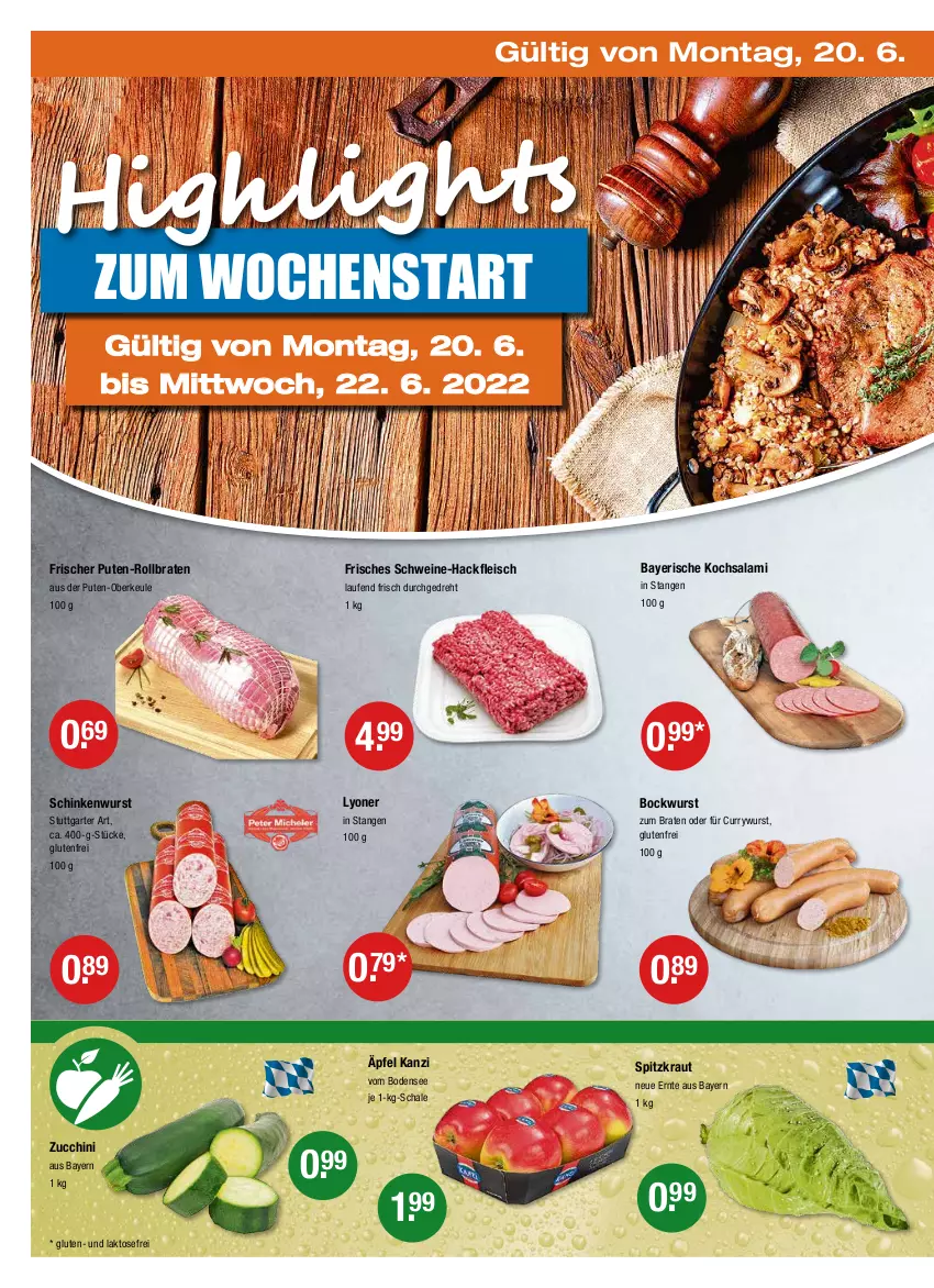 Aktueller Prospekt Vmarkt - V-Markt - von 16.06 bis 22.06.2022 - strona 18 - produkty: bockwurst, braten, curry, currywurst, eis, fleisch, hackfleisch, Kraut, Laufen, lyoner, pute, rollbraten, salami, Schal, Schale, schinken, schinkenwurst, schwein, schweine, Ti, wein, weine, wurst, Yo, zucchini