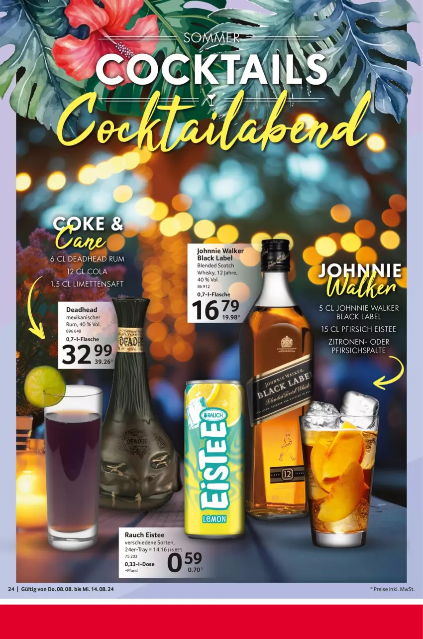 Aktueller Prospekt Selgros - Food - von 08.08 bis 14.08.2024 - strona 24 - produkty: black label, blended scotch, eis, eistee, flasche, Heu, johnnie walker, lack, pfirsich, Rauch, reis, rum, scotch, tee, Ti, zitrone, zitronen