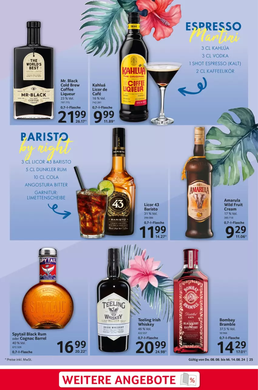 Aktueller Prospekt Selgros - Food - von 08.08 bis 14.08.2024 - strona 25 - produkty: amarula, angebot, angebote, Cognac, cola, eis, espresso, flasche, garnitur, gin, kaffee, lack, LG, licor, licor 43, likör, limette, limetten, liqueur, Mett, metten, raspberry, reis, rel, rum, tee, Ti, vodka, whiskey, Wild