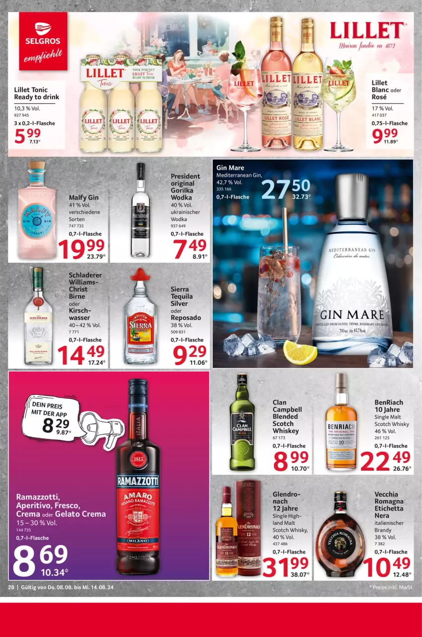 Aktueller Prospekt Selgros - Food - von 08.08 bis 14.08.2024 - strona 28 - produkty: BenRiach, chia, drink, flasche, gin, gin mare, lillet, olive, rel, Ria, scotch, scotch whisky, Sierra, sierra tequila, single malt, tee, tequila, Ti, tonic, whiskey, whisky, wodka, Yo