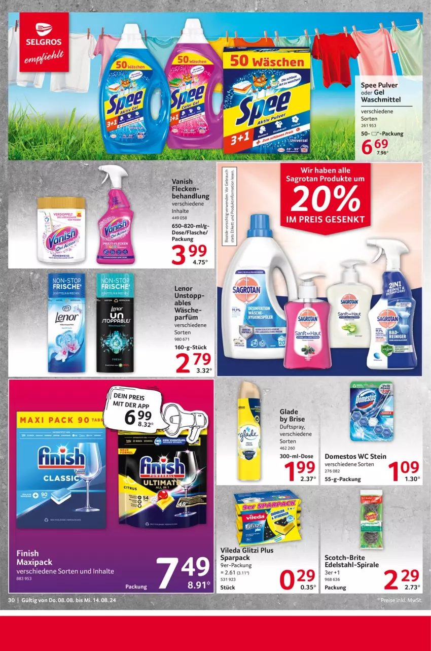 Aktueller Prospekt Selgros - Food - von 08.08 bis 14.08.2024 - strona 30 - produkty: bio, domestos, Duftspray, edelstahl, flasche, Glade, lenor, Rauch, rwe, scotch, spee, Ti, vanish, vileda, waschmittel