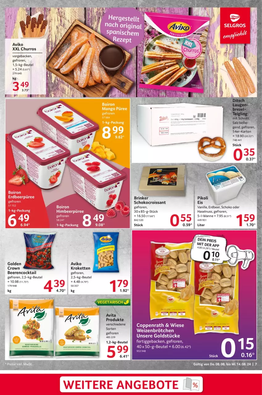 Aktueller Prospekt Selgros - Food - von 08.08 bis 14.08.2024 - strona 7 - produkty: beere, beeren, beutel, brötchen, cocktail, coppenrath, Croissant, dell, eis, elle, geback, Goldstücke, haselnuss, himbeer, Kette, Kroketten, mac, nuss, püree, reis, salz, schnitzel, schoko, Ti, vanille, Vegeta, Wanne, weizenbrötchen