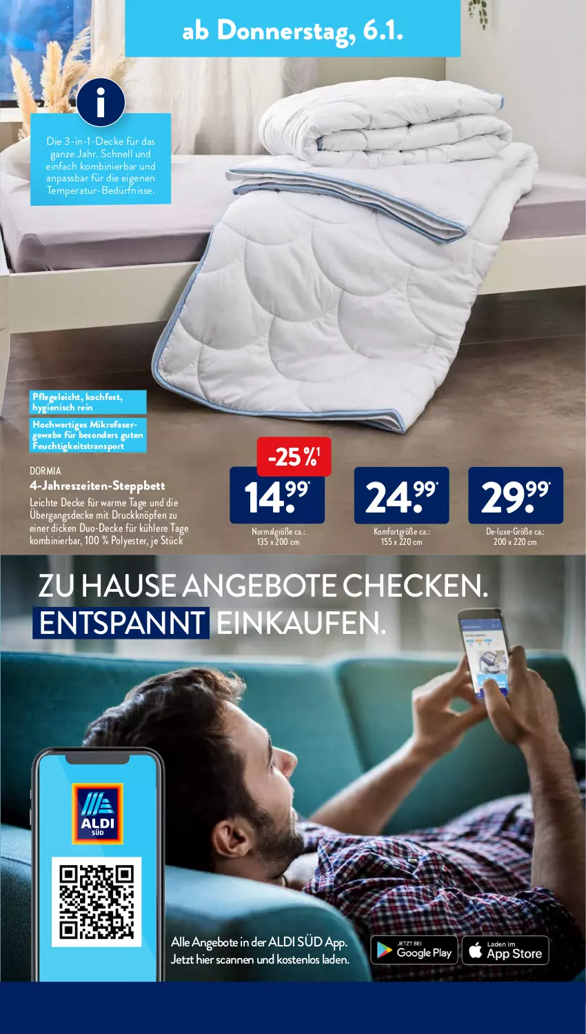 Aktueller Prospekt AldiSud - ALDI Aktuell - von 03.01 bis 08.01.2022 - strona 25 - produkty: aldi, angebot, angebote, bett, decke, dormia, LG, mikrofaser, Sport, steppbett, Ti